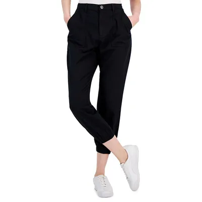 Mid-Rise Pleated Utility Jogger Pants
