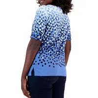 Dot Print Boatneck Elbow-Sleeve Top