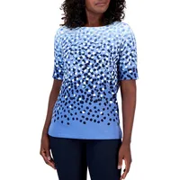 Dot Print Boatneck Elbow-Sleeve Top