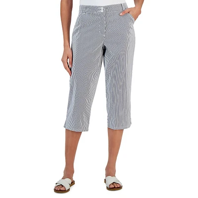 Petite Corded Striped Capri Pants