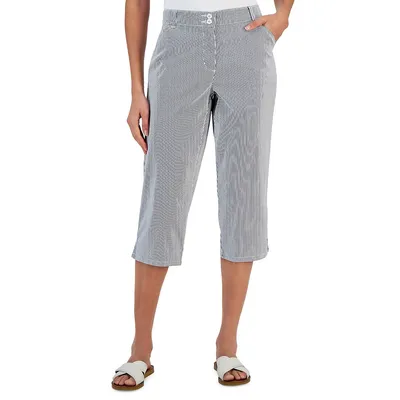 Pantalon capri côtelé à rayures