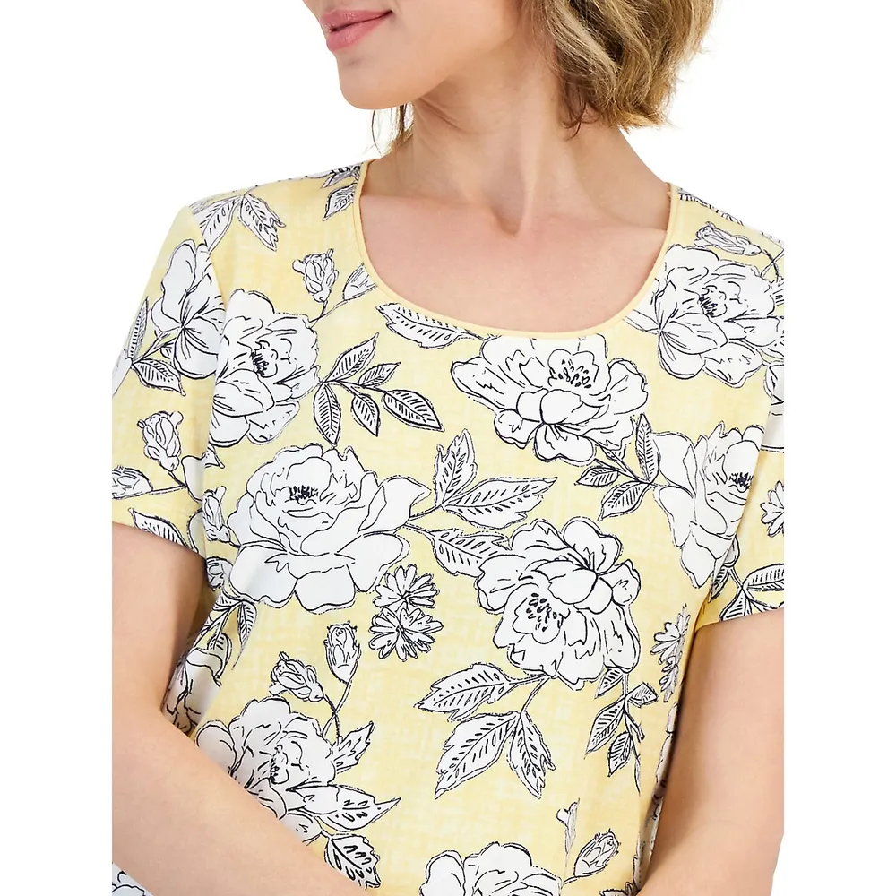 Petite Papercut Floral Scoopneck Top