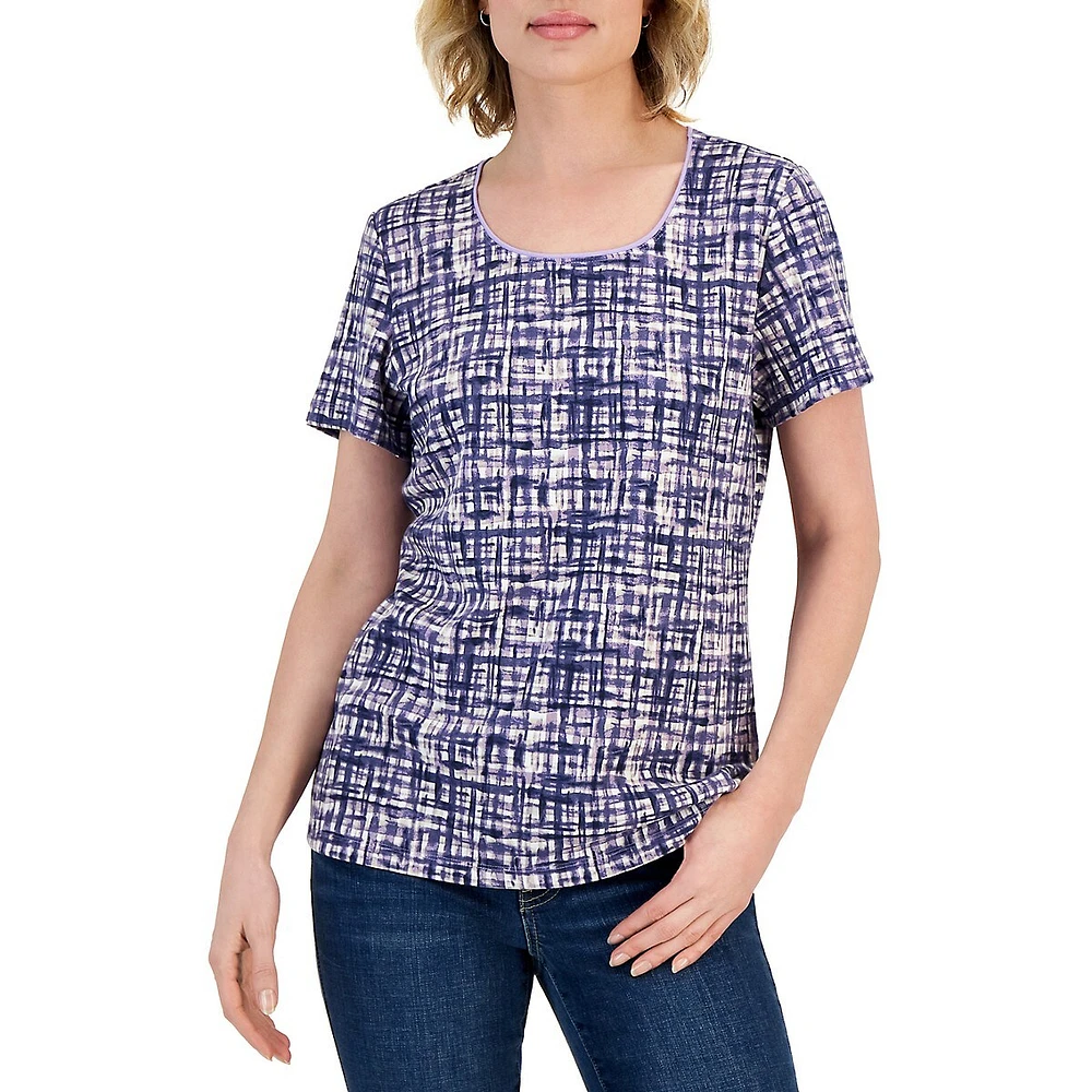 Petite Mirabelle Plaid Scoopneck Top