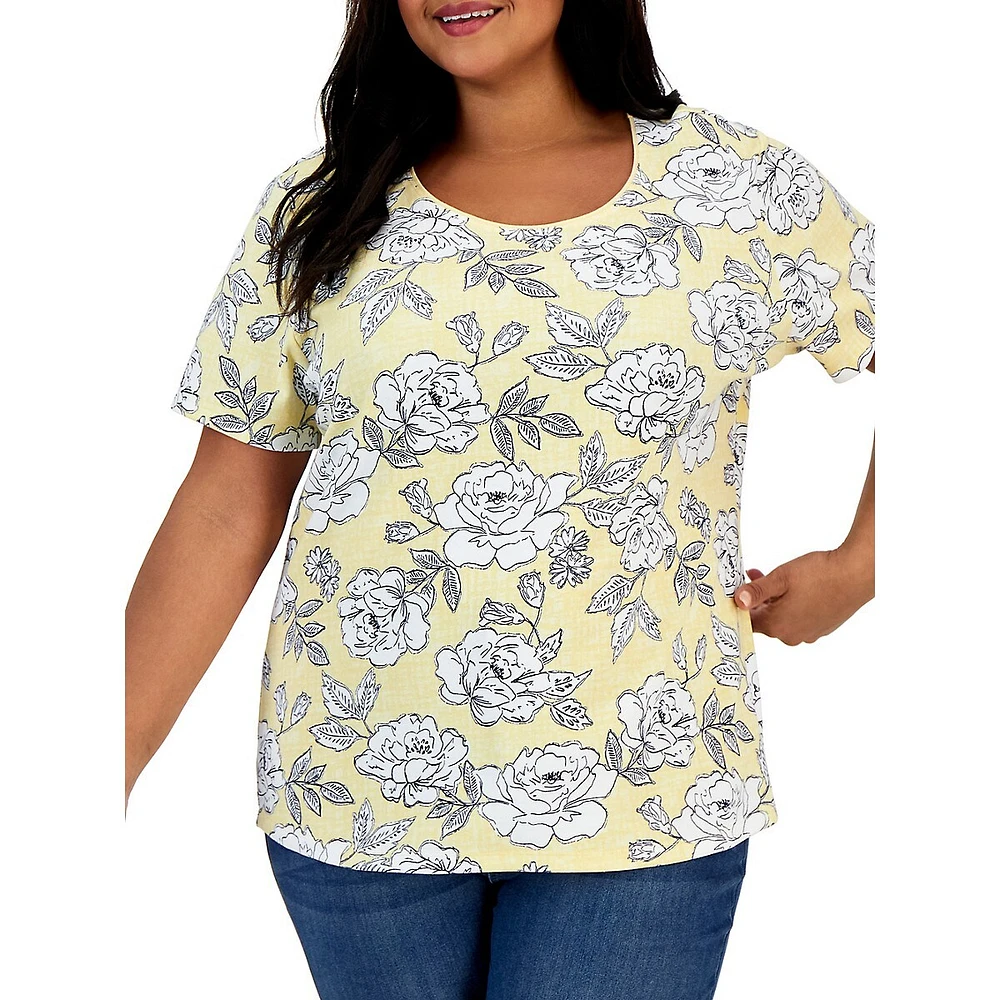 Plus Floral Scoopneck Top