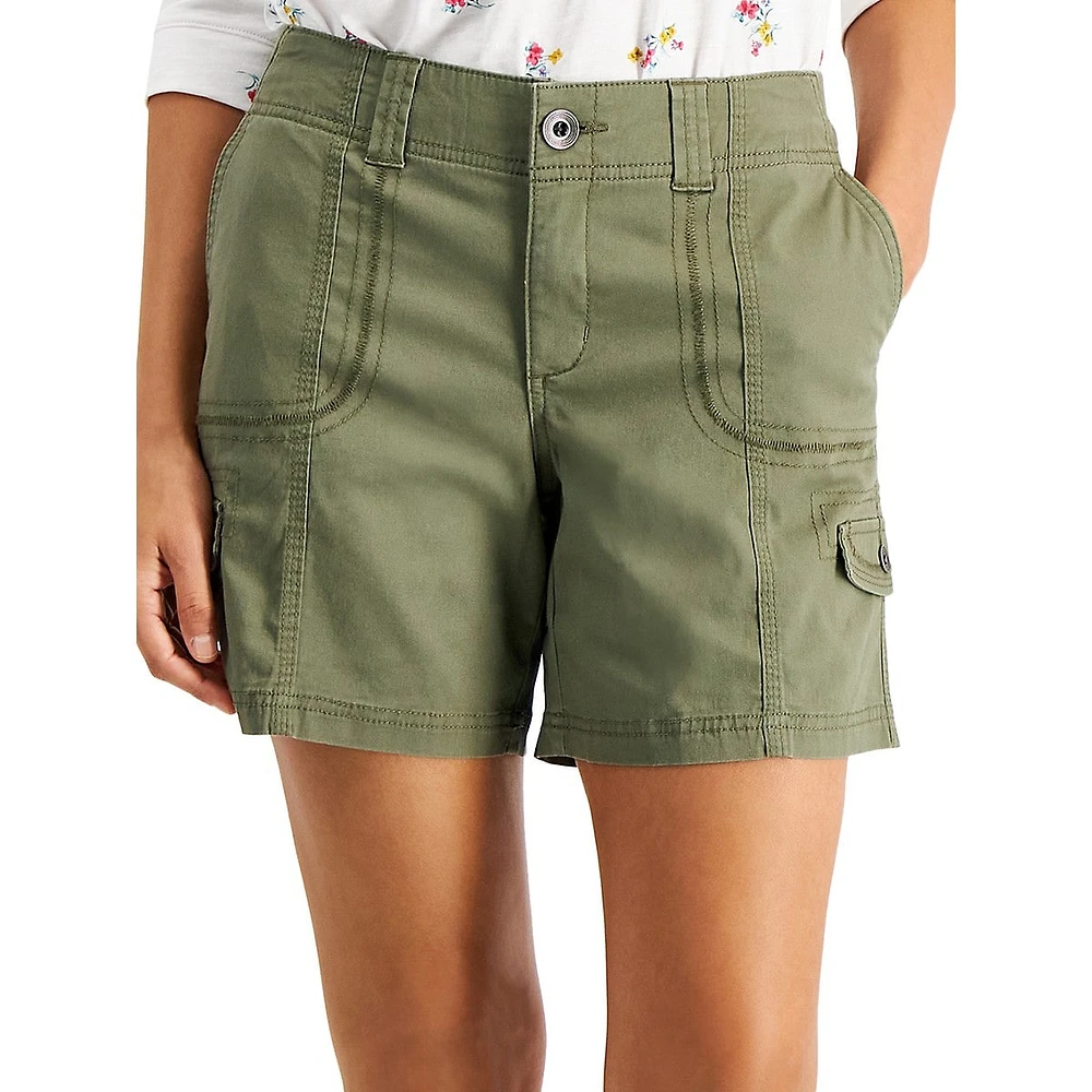 Petite Mid-Rise Zigzag Stitch Cargo Shorts