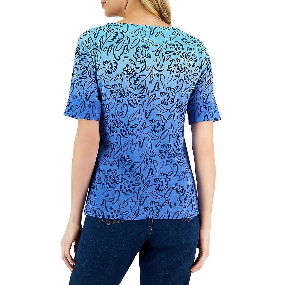 Petite Melisa Printed Ombré Elbow-Sleeve Top