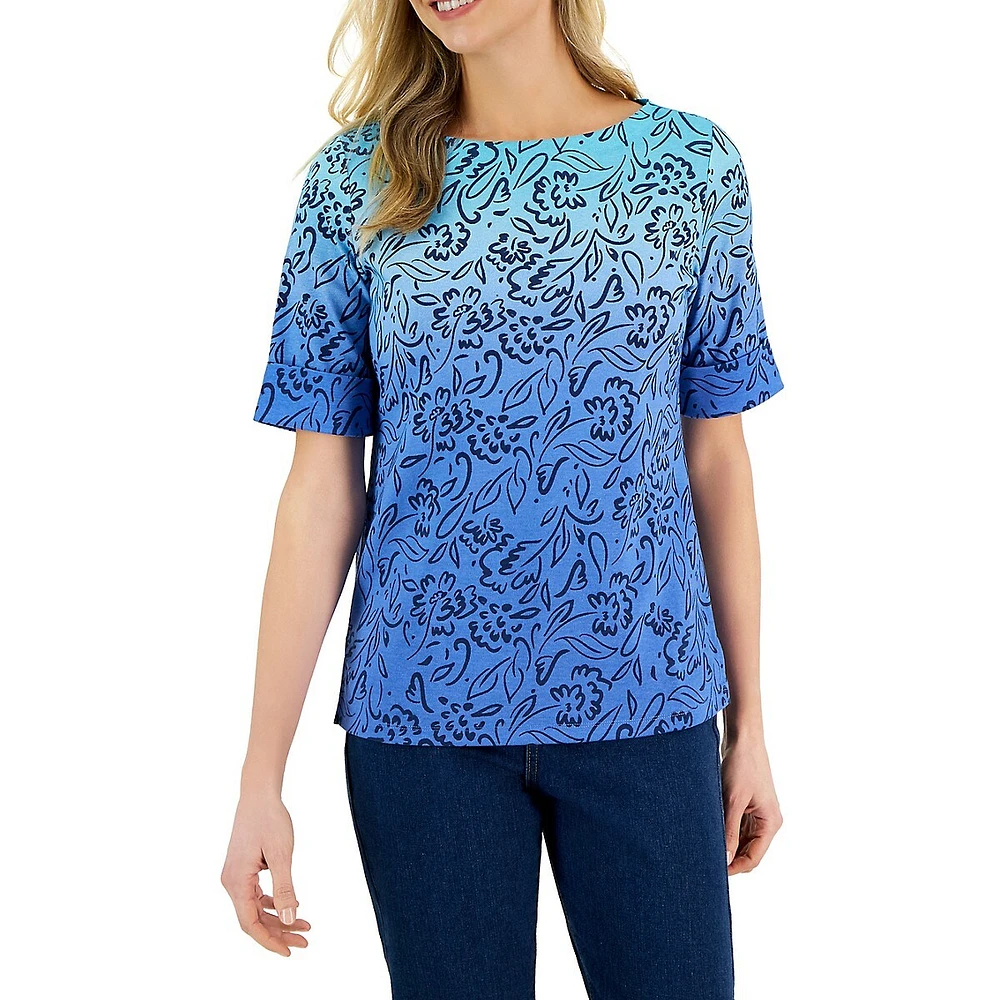 Petite Melisa Printed Ombré Elbow-Sleeve Top