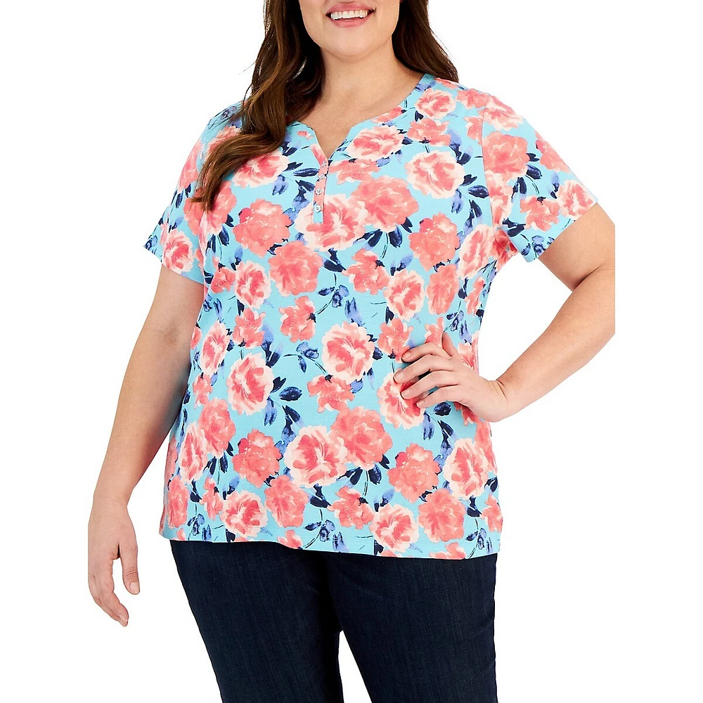 Plus Fleur Beauty Floral Henley Top