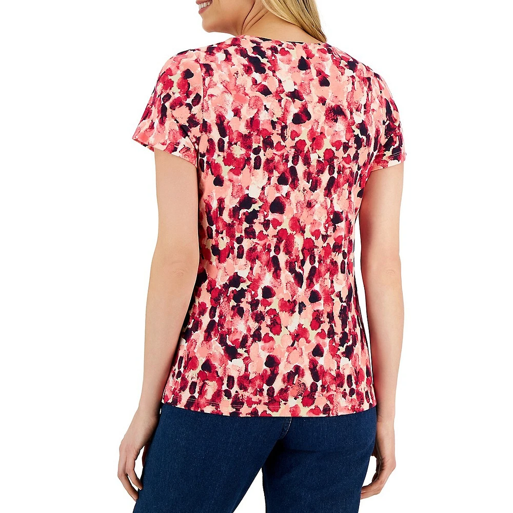 Petite ​Paintbrush Strokes Short-Sleeve Henley Top