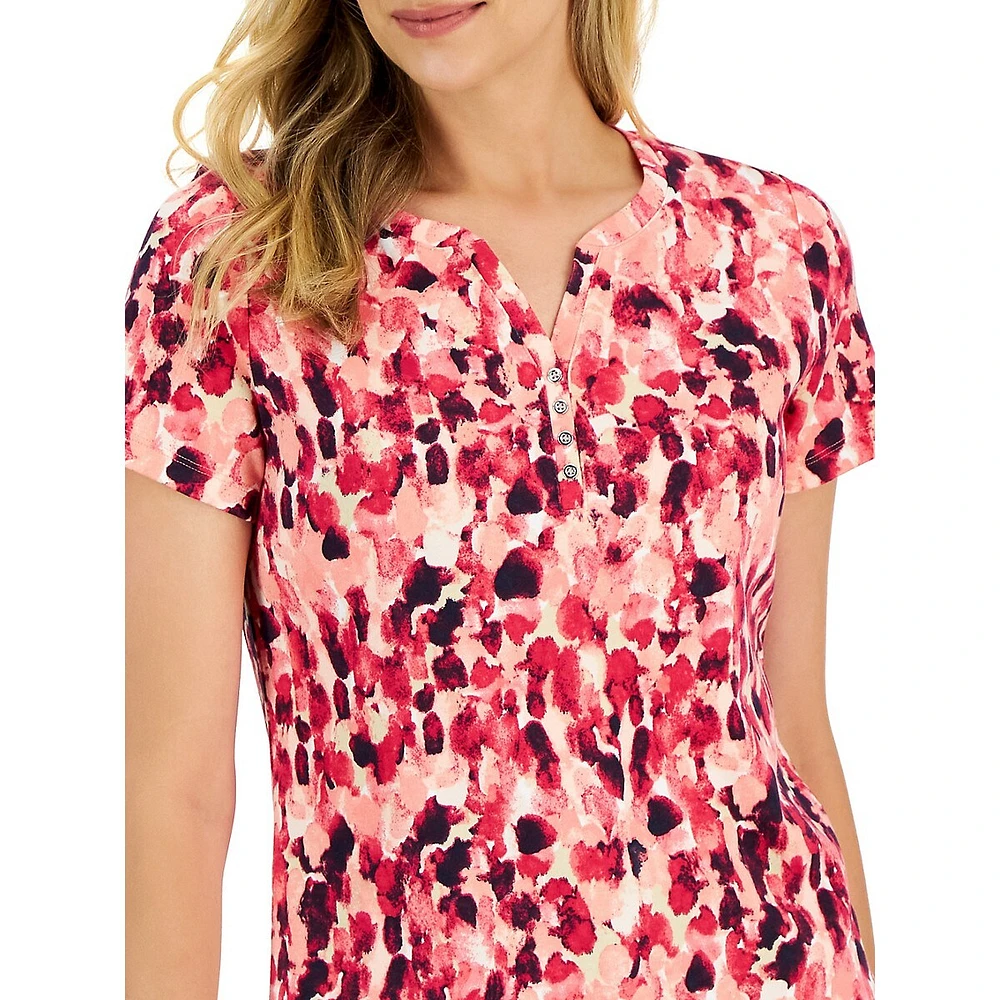 Petite ​Paintbrush Strokes Short-Sleeve Henley Top