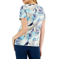 Petite Watercolour Reverie Short-Sleeve Henley Top