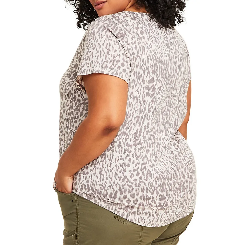 Plus ​Animal-Print Perfect V-Neck T-Shirt