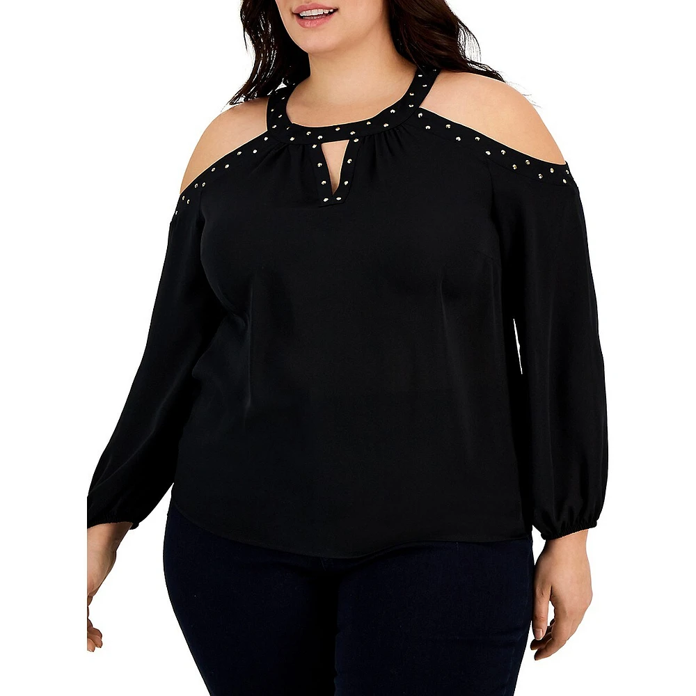 Plus Cold-Shoulder Studded Top