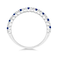 Blue Sapphire And Diamond Wedding Band Anniversary Ring 14k White Gold (0.50ct)