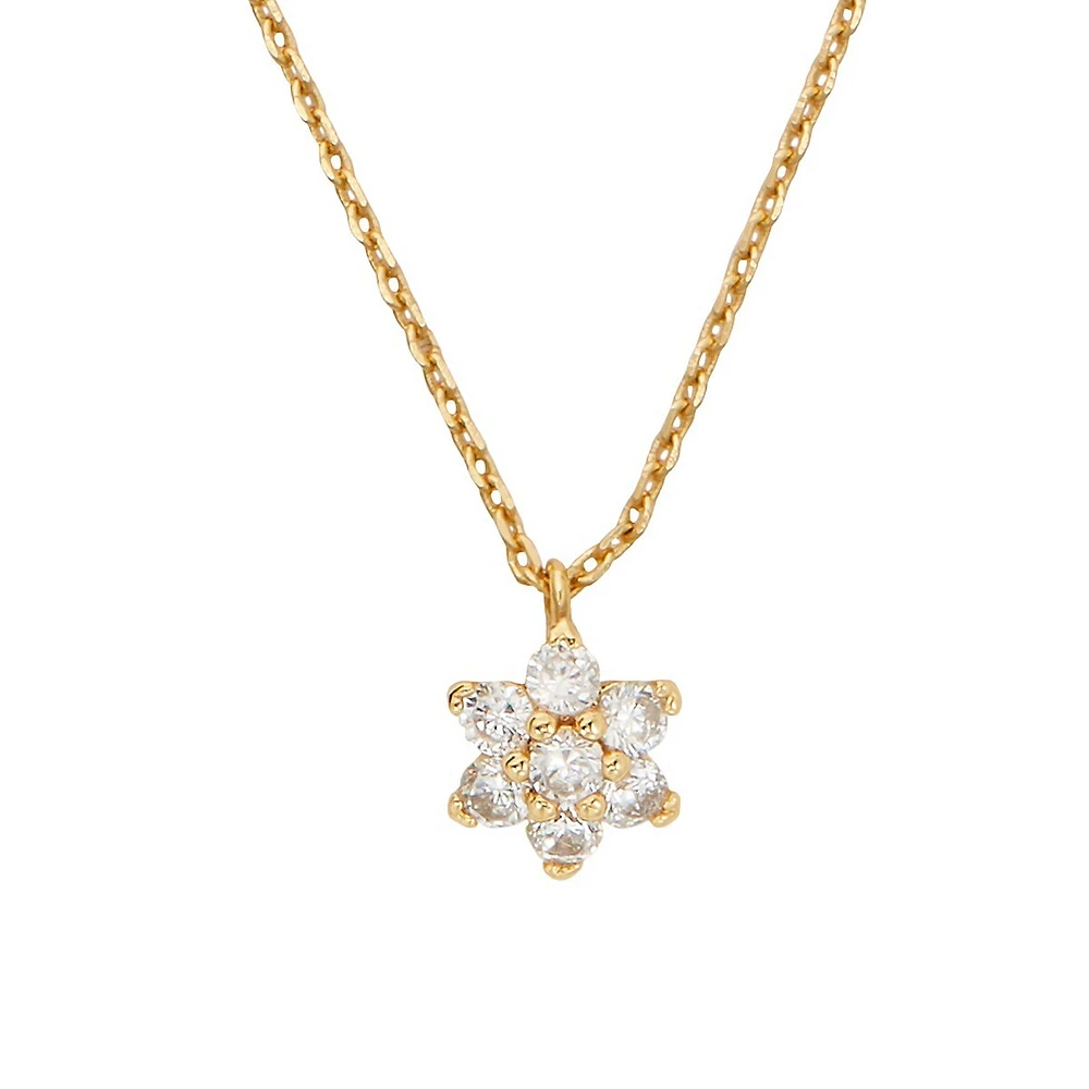 Miosotis Goldplated & Cubic Zirconia Flower Pendant Necklace