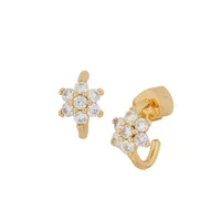 Miosotis Goldplated & Cubic Zirconia Flower Huggie Earrings