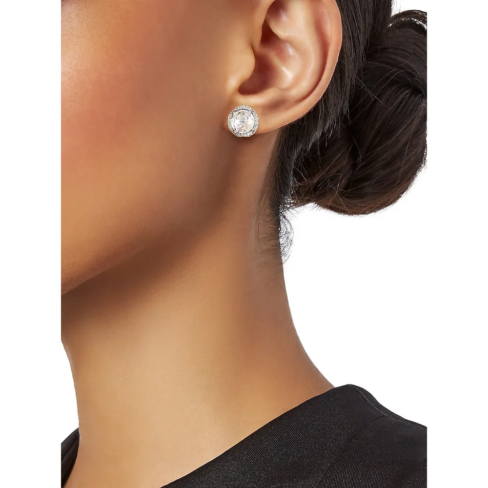 Silvertone & Cubic Zirconia That Sparkle Pave Round Stud Earrings