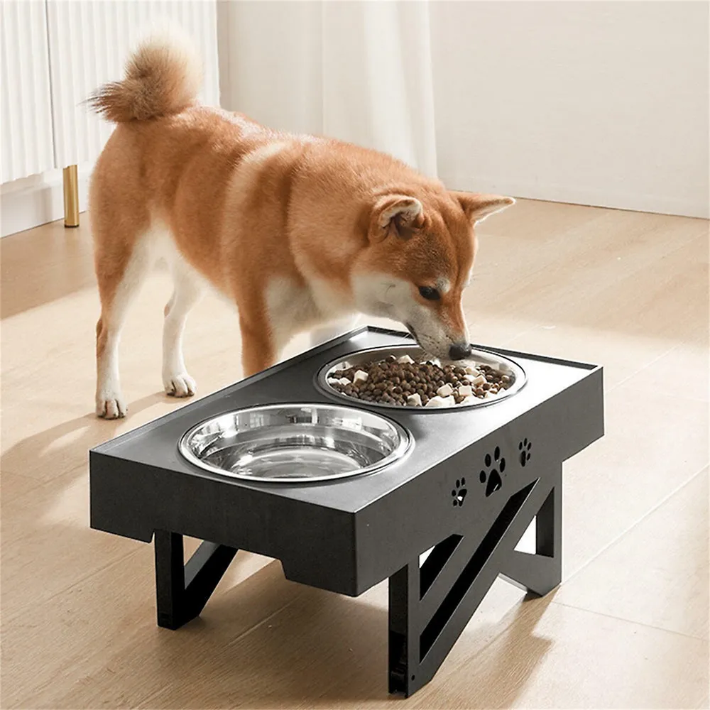 Elevated Dog Bowls Raised Pet Feeder with 2 Stainless Steel Bowls  Adjustable Dog Bowl Platform for