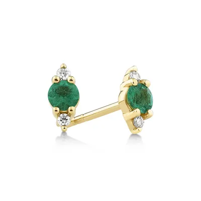 3 Stone Emerald Earrings With .04 Carat Tw Diamonds In 10kt Yellow Gold