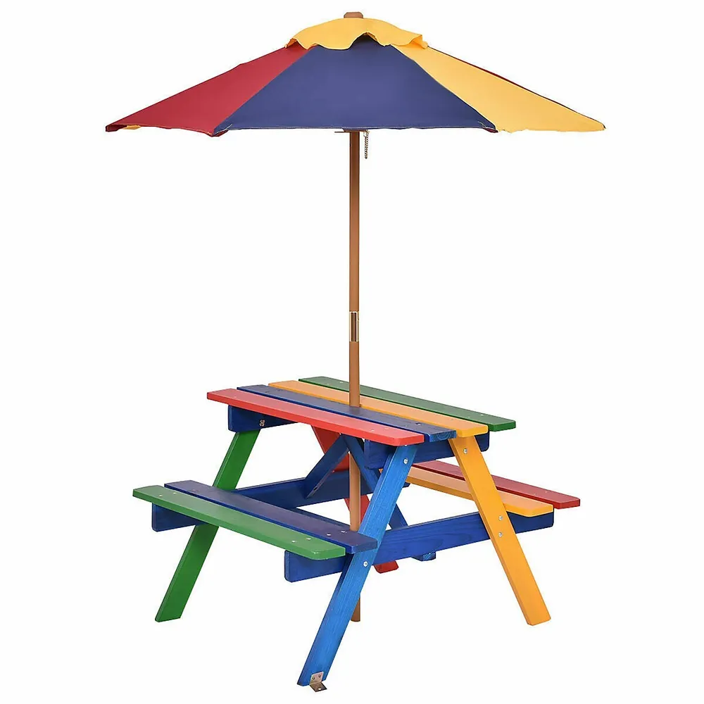 4 Seat Kids Picnic Table W/umbrella Garden Yard Folding Children Bench