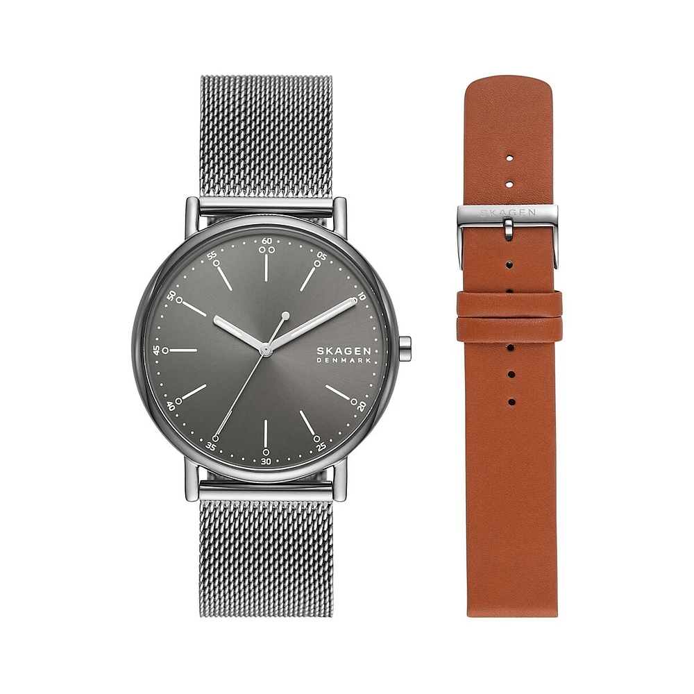 Signatur Gray Stainless Steel Mesh Watch and Strap Box Set SKW1155SET