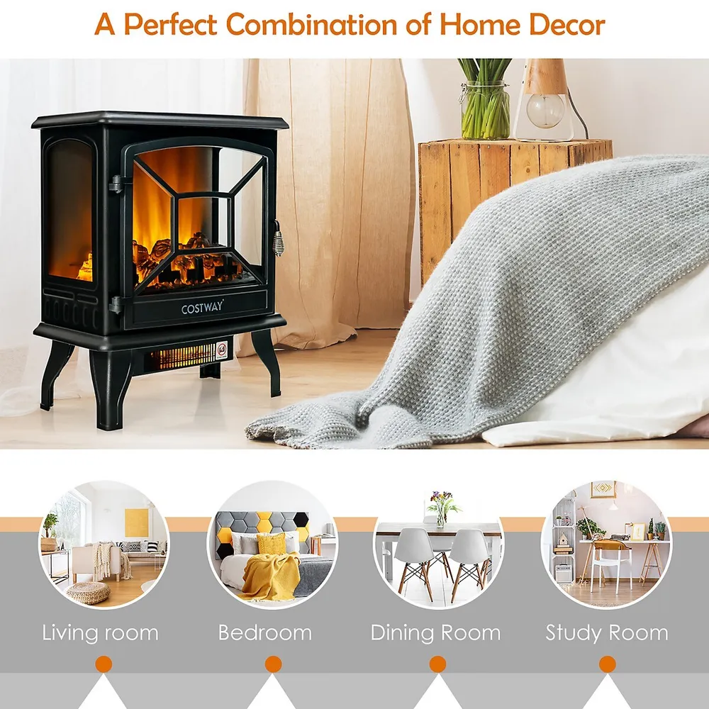 Costway 20 Freestanding Electric Fireplace Heater Stove W/ Realistic Flame  Effect 1400w | Kingsway Mall