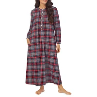 Cotton Flannel Checked Pintuck Nightgown