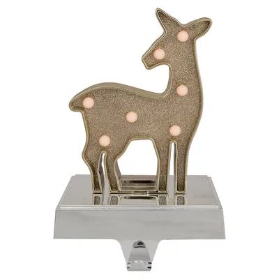 Gold Led Lighted Reindeer Christmas Stocking Holder 7.5"