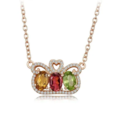 1.5 Ct Oval Multi-color Tourmaline Heart Necklace 0.925 Rose Sterling Silver