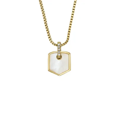 Women's Heritage Crest Mother-of-pearl Gold-tone Stainless Steel Chain Necklace