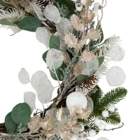 Sage Green And White Artificial Christmas Wreath, 24-inch, Unlit