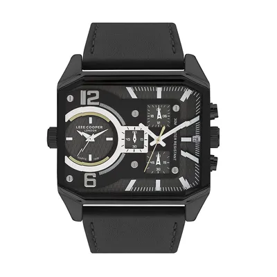 Men's Lc07264.651 Chronograph Black Watch With A Black Leather Strap And A Black Dial