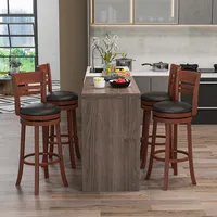 Set Of 4 Bar Stools Swivel Bar Height Dining Chairs With Backrests & Footrests