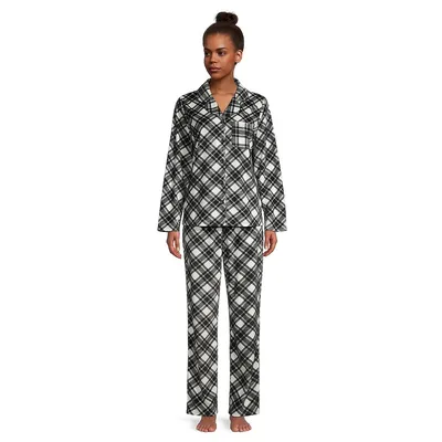 Holiday Lux Plaid Velour 2-Piece Notch Collar Top & Pants Pyjama Set