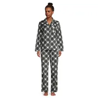 Holiday Lux Plaid Velour 2-Piece Notch Collar Top & Pants Pyjama Set