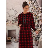 Holiday Lux Plaid Velour Long Hoodie Lounger