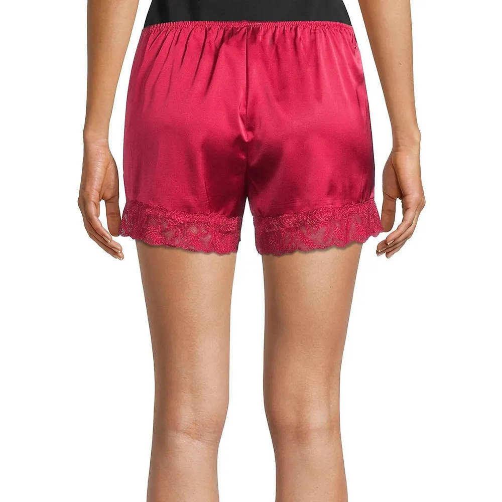 Satin Glam Lace-Trim Stretch Sleep Shorts