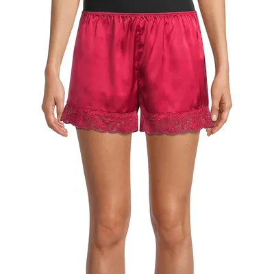 Satin Glam Lace-Trim Stretch Sleep Shorts