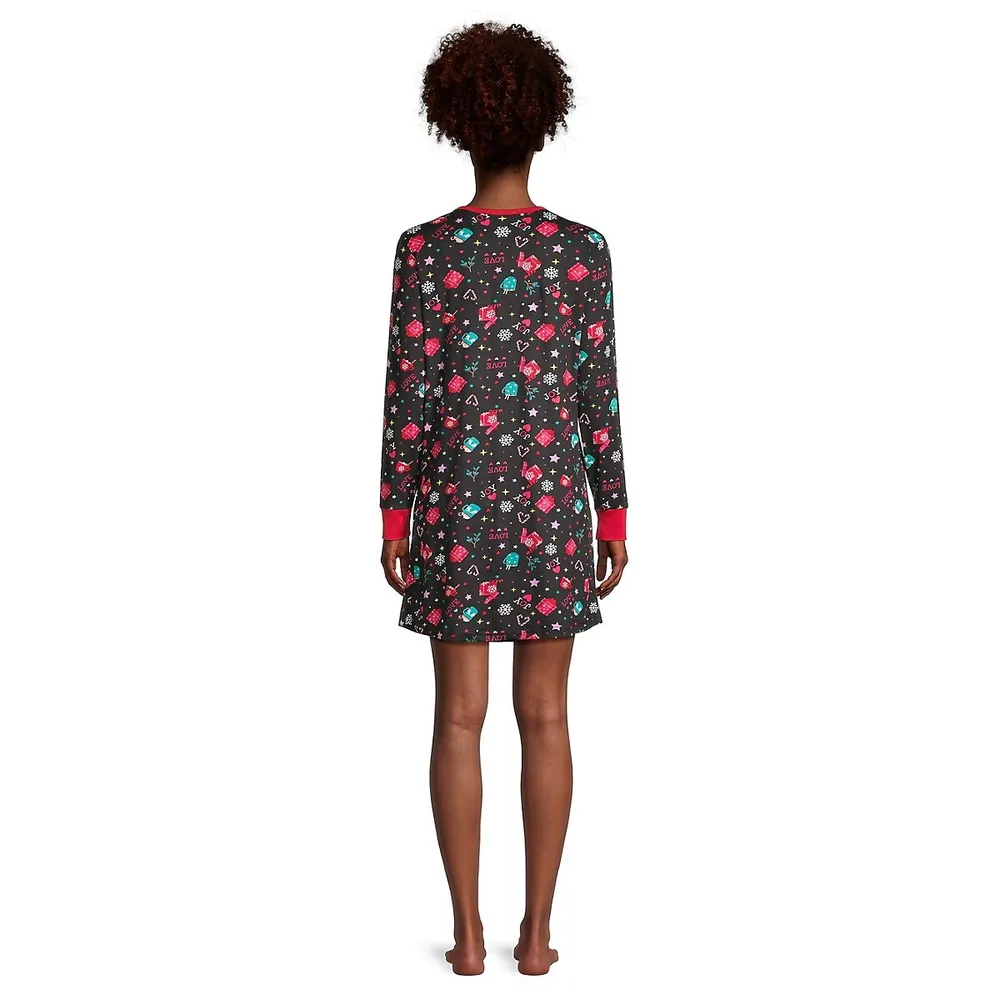 Love & Joy Holiday-Print Long-Sleeve Sleepshirt