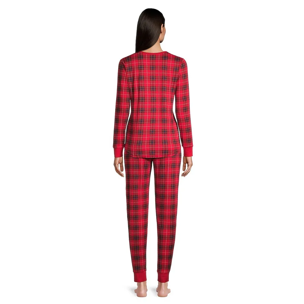 2-Piece Holiday-Plaid Long-Sleeve Top & Jogger Pyjama Set