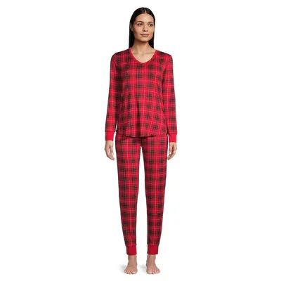 2-Piece Holiday-Plaid Long-Sleeve Top & Jogger Pyjama Set