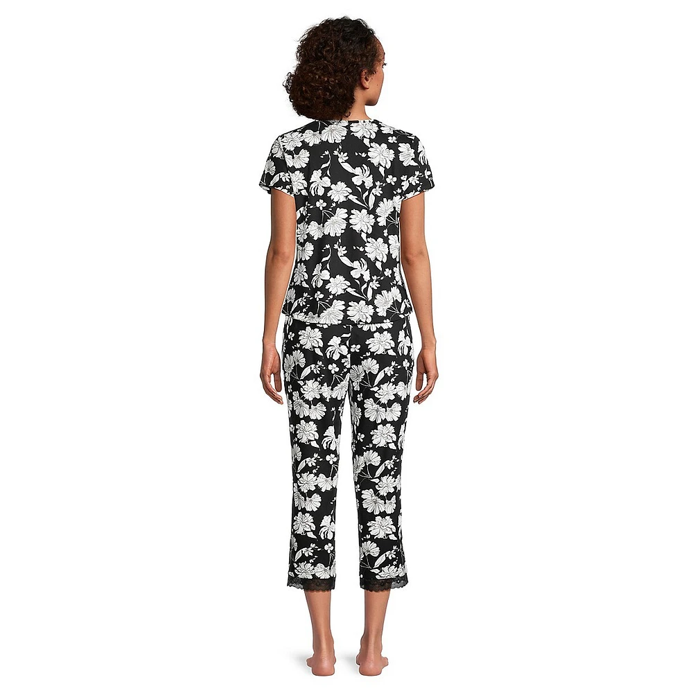 Angelica 2-Piece Supersoft Lace-Trim T-Shirt & Capri Pyjama Set