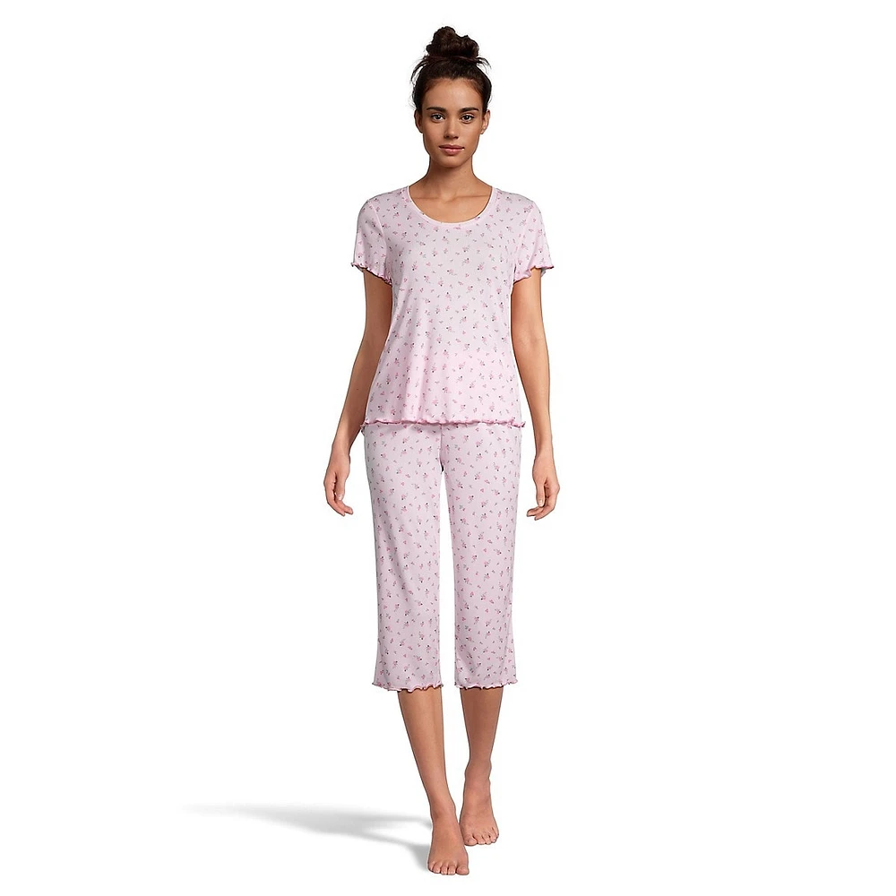 Ditsy Roses 2-Piece Top & Capri Pants Pyjama Set