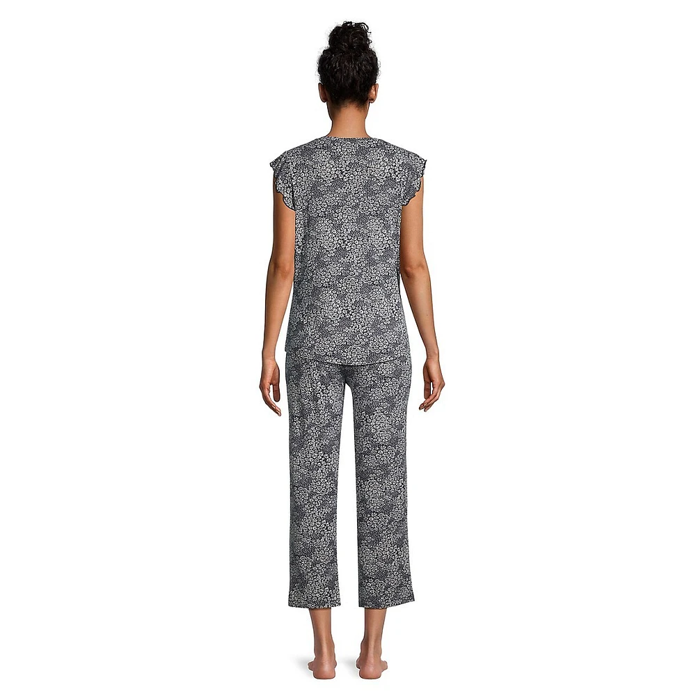 débardeur et à imprimé mignon 2 pièces; Ensemble de nuit pantalon capri