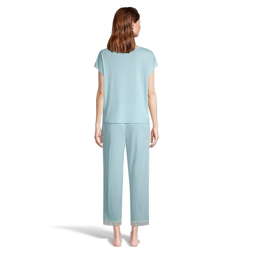 2-Piece Lace-Trim T-Shirt & Capris Pyjama Set