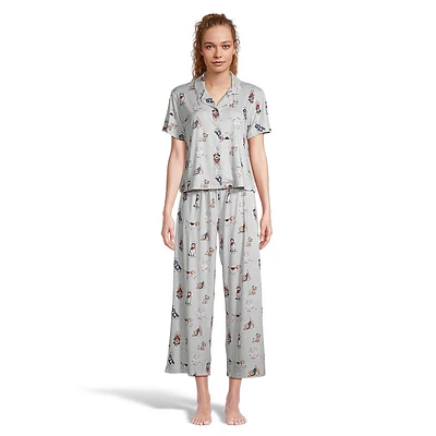 2-Piece Notch-Collar Short-Sleeve Shirt & Capri Pyjama Set