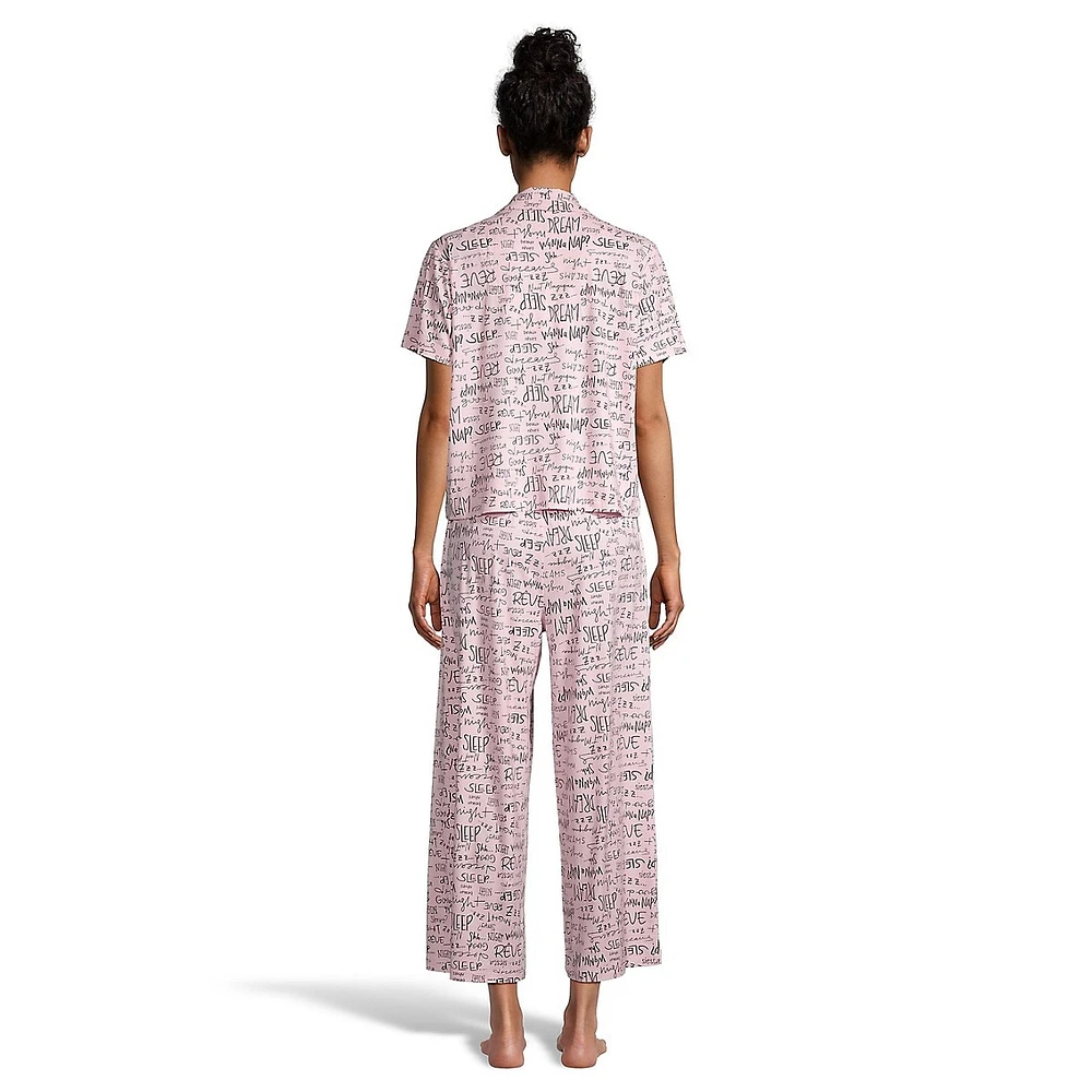 Ensemble 2 pièces chemise à manches courtes et col cranté pyjama Capri