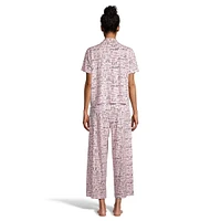 Ensemble 2 pièces chemise à manches courtes et col cranté pyjama Capri
