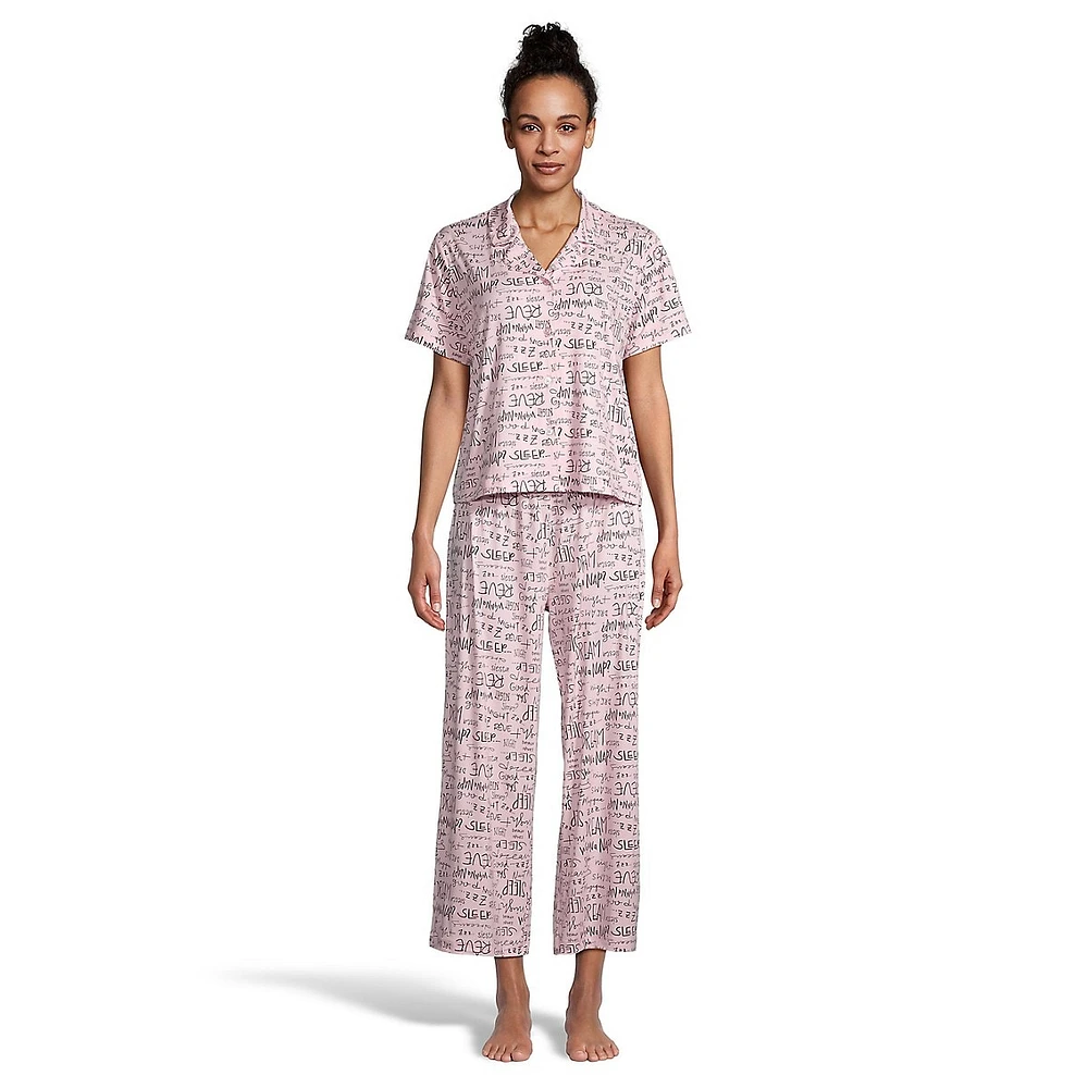 Ensemble 2 pièces chemise à manches courtes et col cranté pyjama Capri
