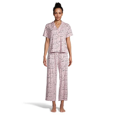 Ensemble 2 pièces chemise à manches courtes et col cranté pyjama Capri